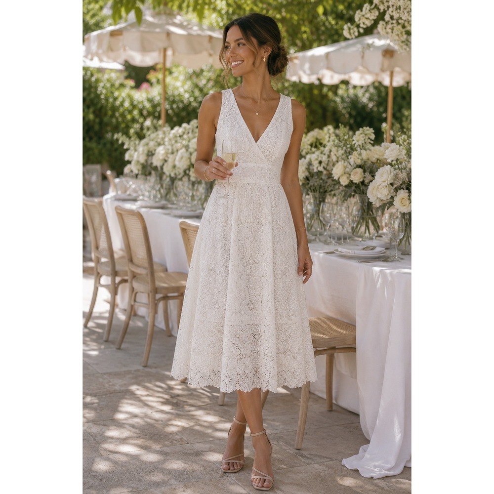 Maje White Lace Midi Dress